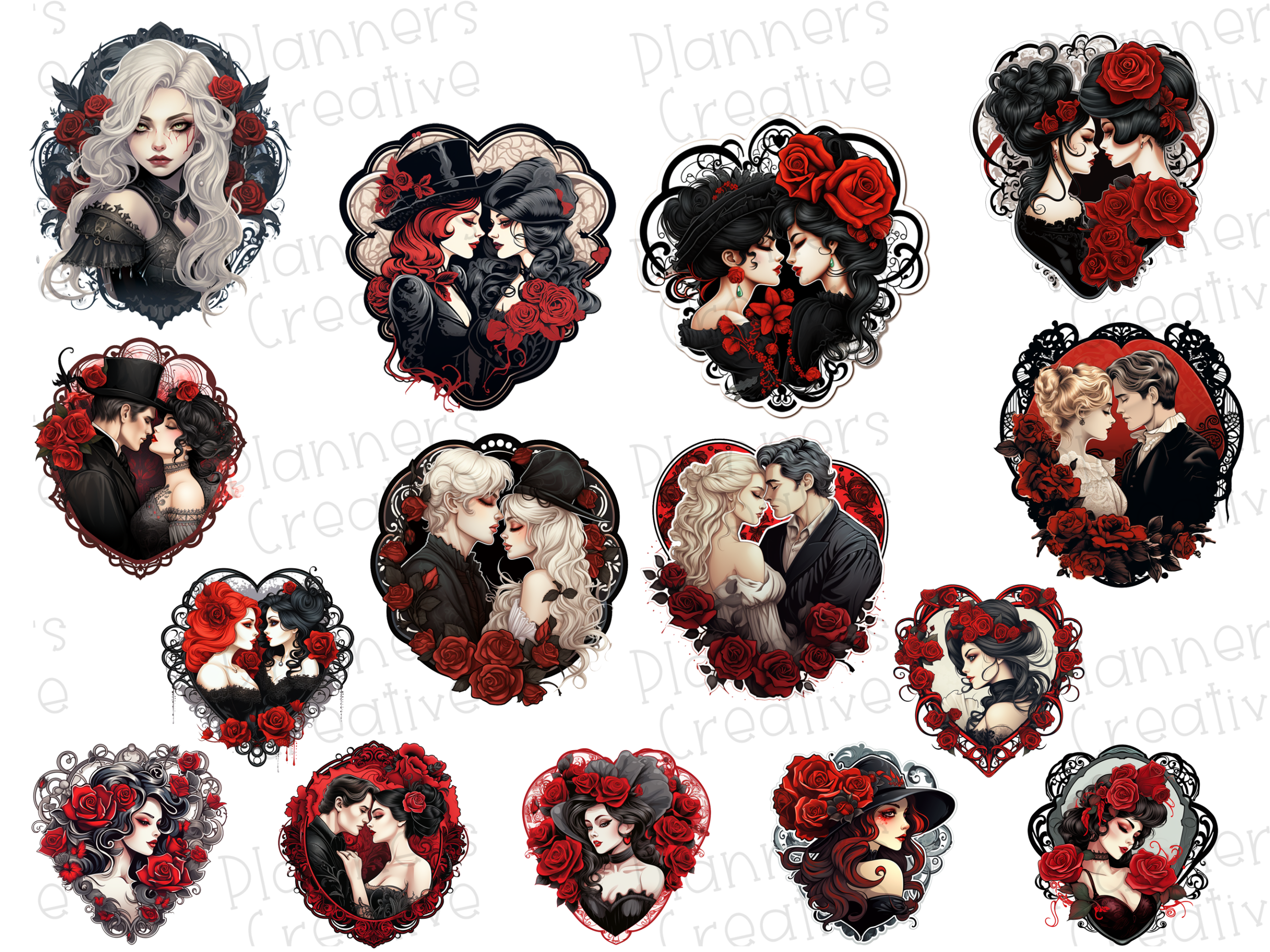 Victorian Goth Valentine Stickers - Image 2